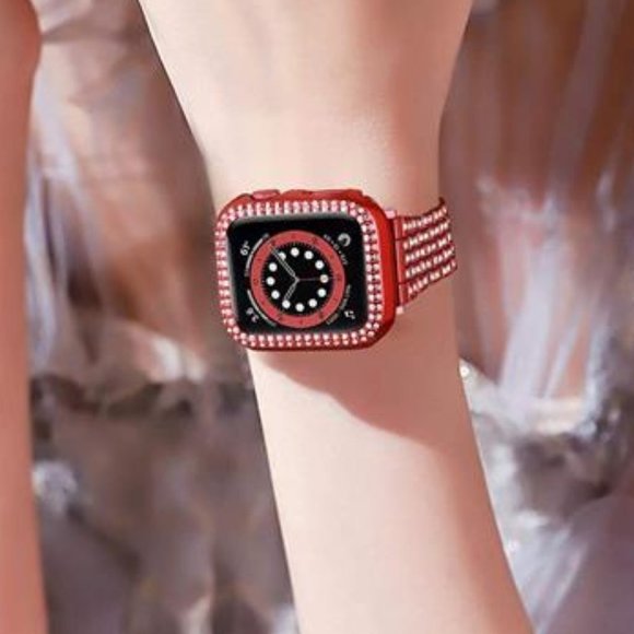 New Red Luxury Bling Apple Watch Band+ 2 Cases - Picture 3 of 5